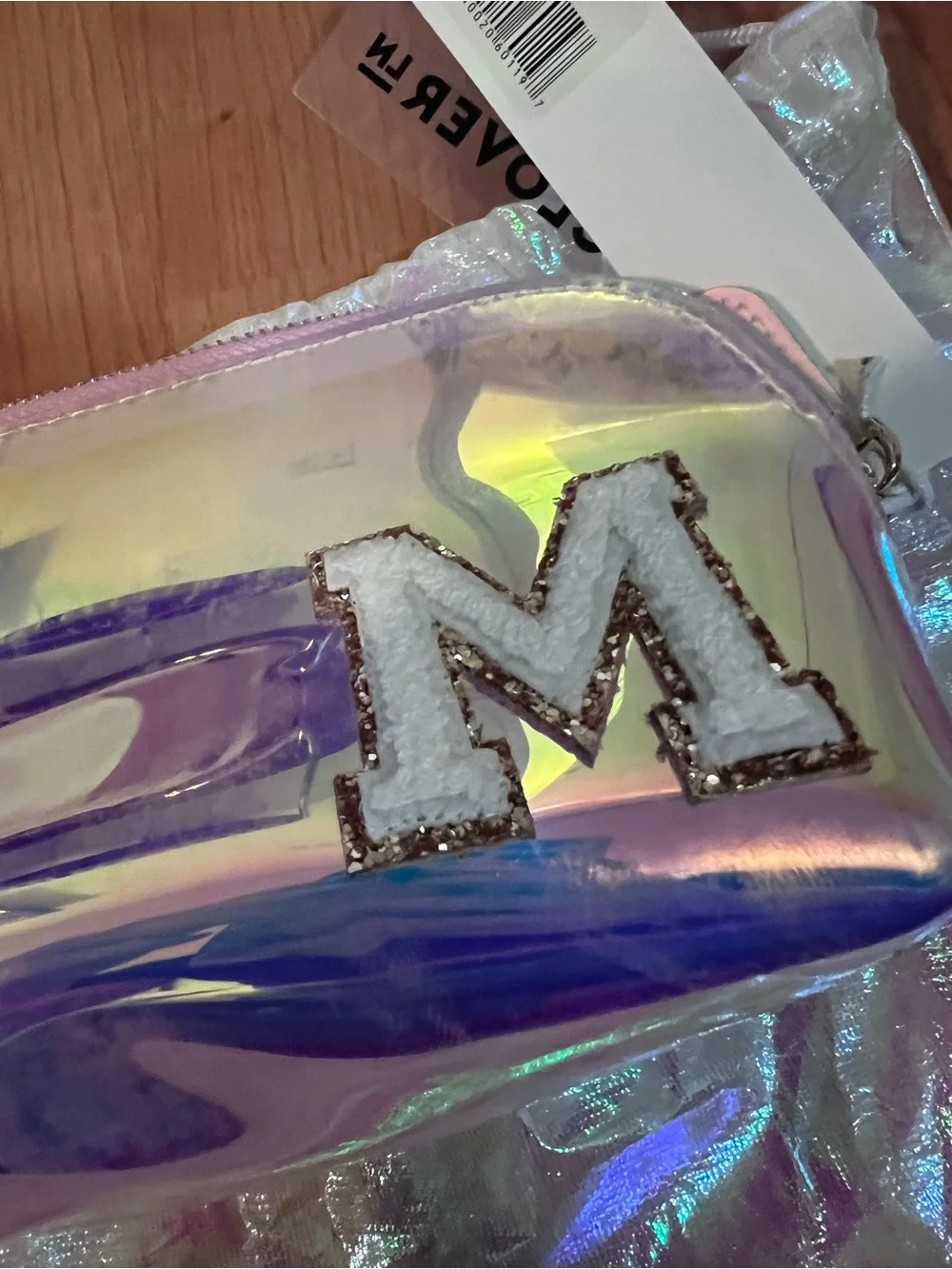 Stoney Clover Lane Iridescent Holographic Cosmetic Bag with 'M' Patch